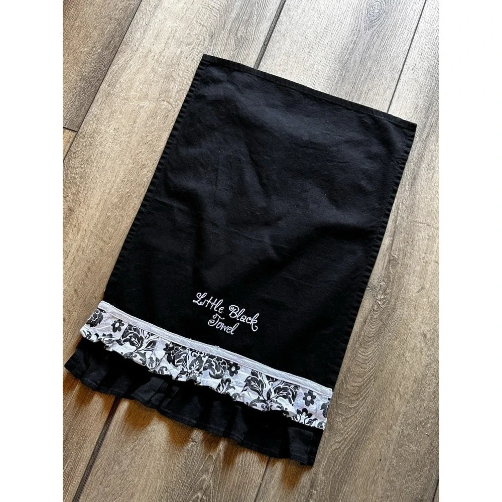 Pier 1 The Little Black and White Floral Tea Towel Kitchen Dish Cotton New